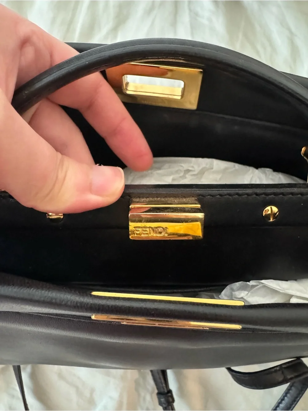 Fendi Black Mini 23cm Peekaboo Shoulder Bag Calfskin Leather